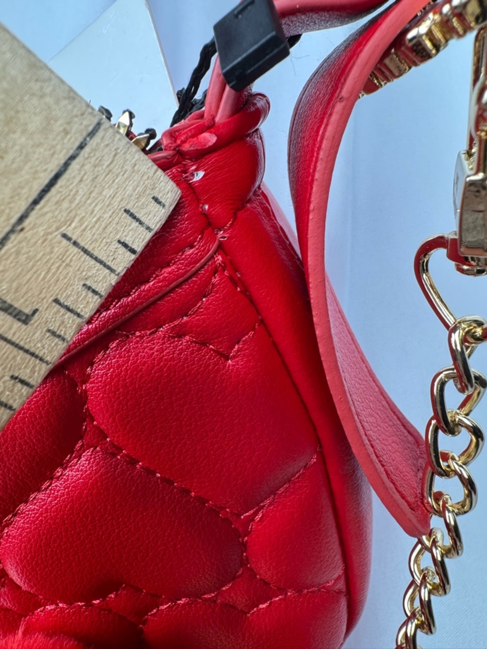 Betsey Johnson “Oh She Bows” Quilted Heart Mini Hobo Bag With Removable Pom-Pom - Picture 16 of 17